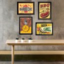 Ver imagem 1 de Kit 4 Quadros Placas Vintage Churrasco 33x24cm - com Vidro:moldura Preta