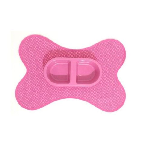 Kit Tapete Rosa Poá Comedouro/Bebedouro Rosa 300Ml