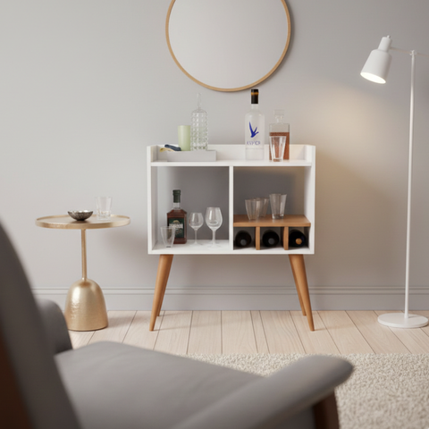 Aparador Decorativo 3 Nichos P/vinhos e Decoração Pés Palito