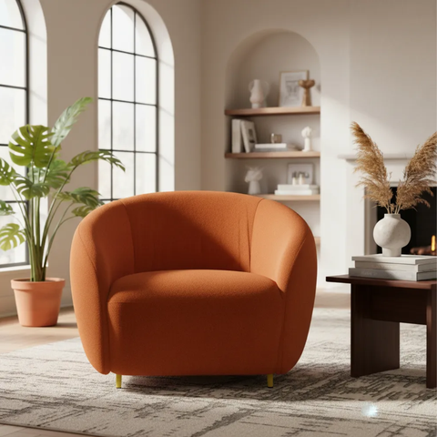 Poltrona Decorativa Orgânica Luxo Recepção Nuvem - Zahav:bouclê/terra Cota