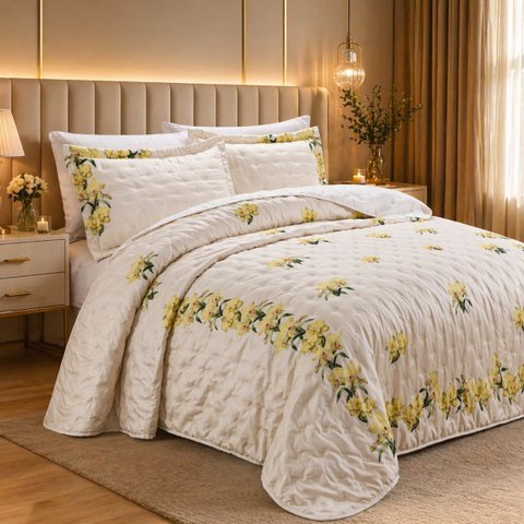 Cama Posta King Size Azaleia Colcha Luxo 300 Fios Estampada:amarelo