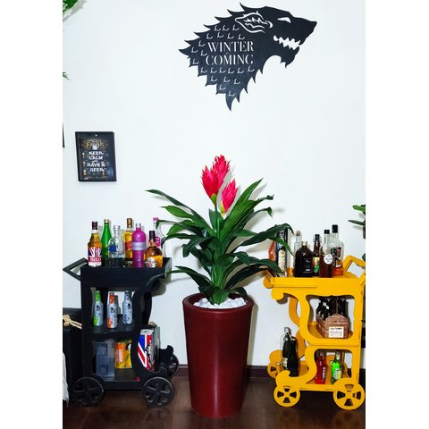 Bromélia Realista Decoração + Vaso Decorativo