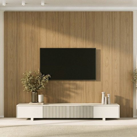 Rack Ripado com Painel TV até 86 Polegadas Planejado 280x250cm Aruá CabeCasa MadeiraOriginals Marrom/Off White