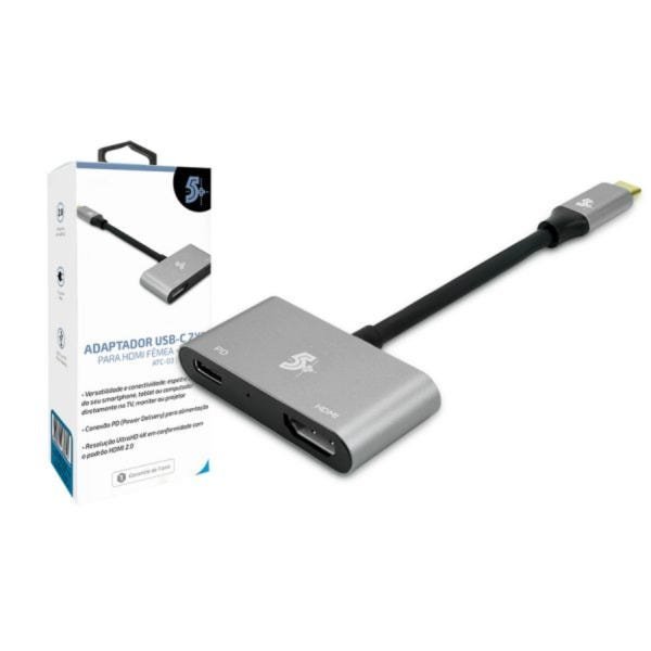 Cabo Adaptador Usb 3.1 Tipo C + Hdmi Fêmea 4k + Usb-c Pd 5+ - 1