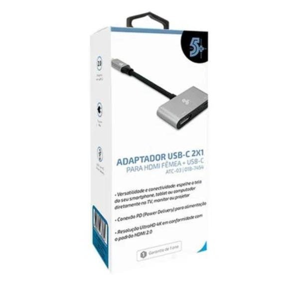 Cabo Adaptador Usb 3.1 Tipo C + Hdmi Fêmea 4k + Usb-c Pd 5+ - 2