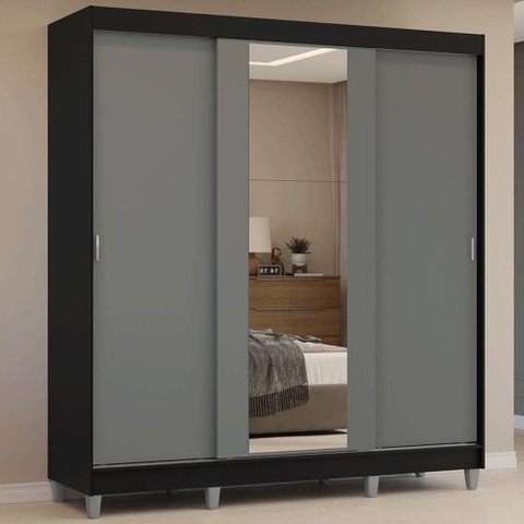 Guarda-Roupa Casal com Pés 3 Portas de Correr com Espelho Reno Madesa