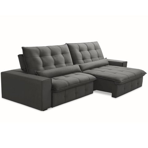 Sofá Retrátil Reclinável para Sala 4 Lugares 290cm Curie F04 Veludo Cinza Escuro - Lyam Decor