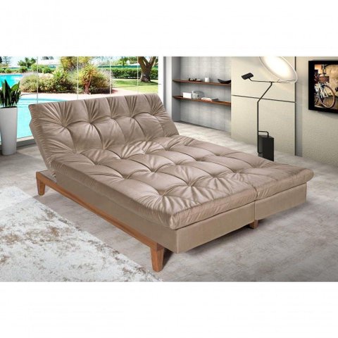 Sofá Cama Versátil 3 Lugares Império Reclinável Pés Madeira Espuma D33 Suede Chocolate 377