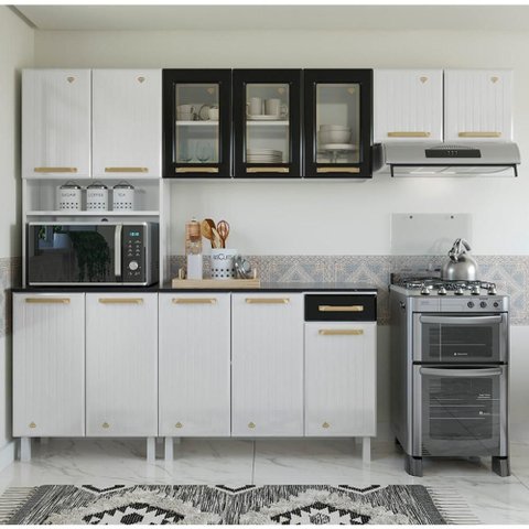 Cozinha Completa de Aço 4 Peças Armário para Forno-micro e Balcão Multimóveis Cr20371 Branco-