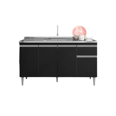 Balcão Armário de Cozinha Tatiane 150cm Preto S/tampo - Ajl Móveis