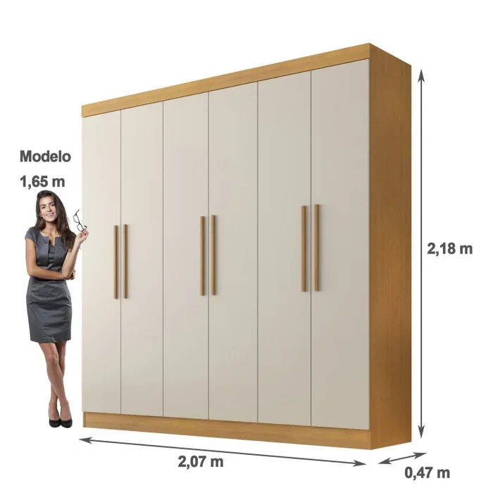 Guarda Roupa Casal Belém 6 Portas 4 Gavetas Chapa 15mm Acabamento Touch:cinamomo / Off White