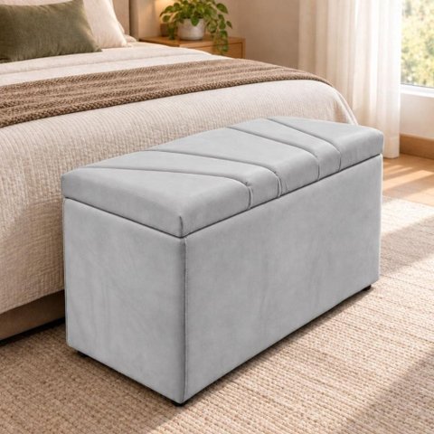 Calcadeira Recamier Baú Estofada 100cm para Cama Solteiro Suede Cinza