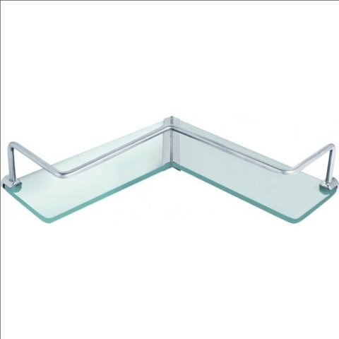 Porta Shampoo De Canto em L Cromado Com Base De Vidro