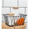 CESTO ARAMADO PRETO COM FORRO BRANCO GRANDE:Branco e Preto - 4