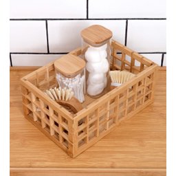 CESTO ORGANIZADOR GRANDE VAZADO EM BAMBU NATURAL:Bambu - 3