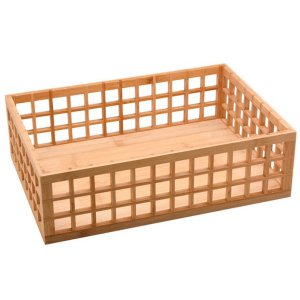 CESTO ORGANIZADOR GRANDE VAZADO EM BAMBU NATURAL:Bambu