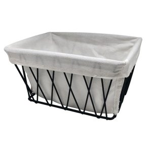 CESTO ARAMADO PRETO COM FORRO BRANCO PEQUENO:Preto/Branco