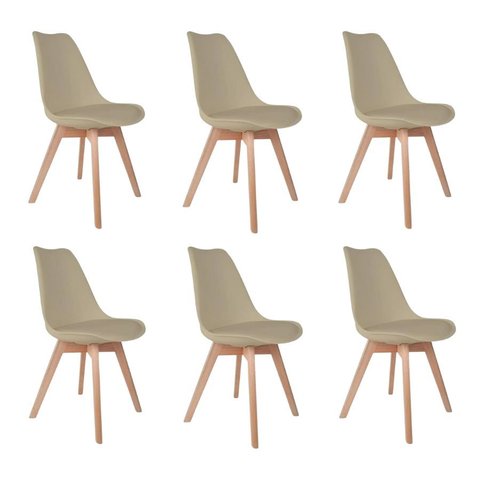 Kit 4 Cadeiras de Jantar Saarinen Leda Tulipa Base Wood Madeira Maciça com Estofado em Couro Cinza