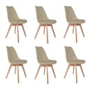 Ver imagem 1 de Kit 4 Cadeiras de Jantar Saarinen Leda Tulipa Base Wood Madeira Maciça com Estofado em Couro Cinza