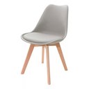 Ver imagem 2 de Kit 4 Cadeiras de Jantar Saarinen Leda Tulipa Base Wood Madeira Maciça com Estofado em Couro Cinza