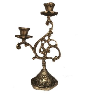 Castiçal Duas Velas Bronze Floral Jantar Decoração Casa