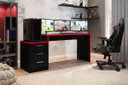 Ver imagem 3 de Mesa Gamer Valência Preto Vermelho 3 Gavetas Telescópicas Estação de Trabalho