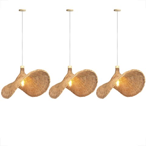 3 Pendente Fibra Natural Artesanal 60 X 37 Rattan Sala Nat80