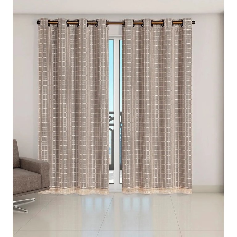 Cortina Voil Xadrez Para Sala, Quarto e Cozinha 6,00 x 2,50 Avelã