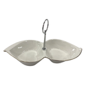 Ver imagem 1 de Petisqueira de Porcelana Branca com Borda Dourada 2 Divisórias Bela Flor 25cm