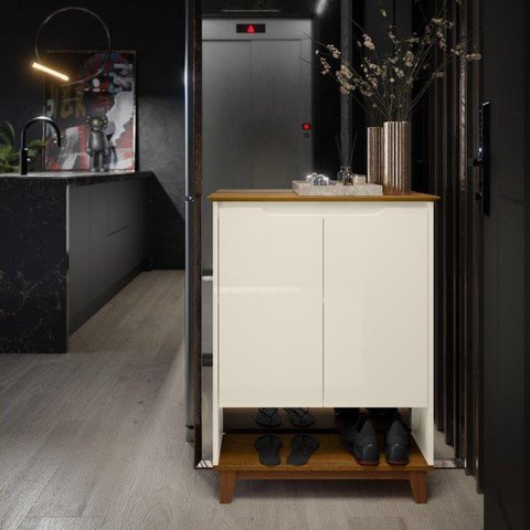 Cômoda / Sapateira / Multiuso HA Modelo Retrô Com Estrutura dos Pés em Madeira Tampo e Portas em MDF