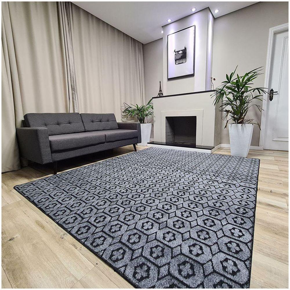 Tapete Carpete Sala Quarto Elegante Geométrico 1,00 X 1,50 Titulo Cor Cinza - 4