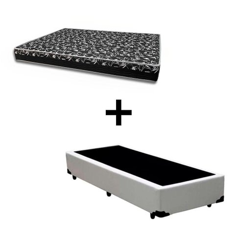 Cama Box Solteiro 88 Tecido Sintético Branco com Colchão Belize Bello Box - D33 Preto 57x88x188