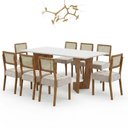 Ver imagem 2 de Mesa de Jantar Liz 180x90cm Vidro 25mm Cinamomo Off White com Kit 8 Cadeiras Veludo Palha -Valdemó