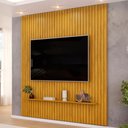 Ver imagem 1 de Painel Ripado para TV 75 pol Sala Quarto 223x240cm Lexa D05 Cedro - Lyam Decor