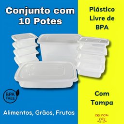 Conjunto 10 Potes Recipientes Plástico 4 Tamanhos Diferentes Resistente Tampa Livre Bpa Transparente - 2