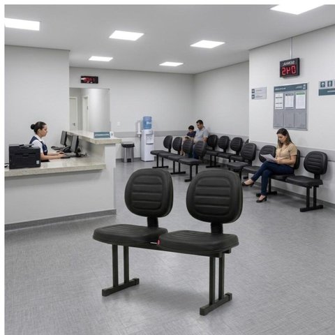 Longarina Executiva Costurada 2 Lugares - Cor Preta - Martiflex