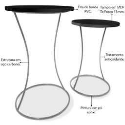 Conjunto Mesa De Canto Industrial Dupla Lateral Perla Decoração Para Sala - 5