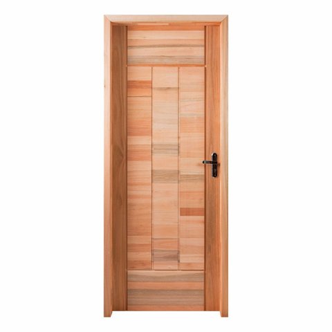 Kit Porta Pronta Maciça de Eucalipto 214x87x14cm PM97 Abertura Esquerda Cruzeiro Portas Natural