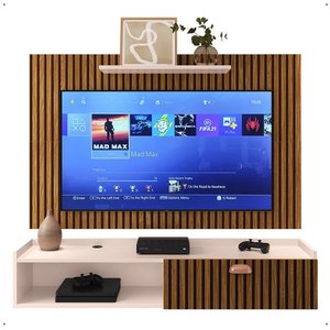 Kit Sala Completa Rack Suspenso Home Classic Painel Star Tv 32 Polegadas Off White/ripado - Rpm