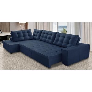 Sofá de Canto Retrátil e Reclinável com Molas 3,00x2,00 Esq Berlim Suede Azul Mirra Decor