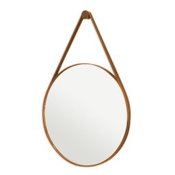Espelho Grande De Mesa Alça Em Couro 60cm C/ Suporte:Caramelo - 1