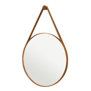 Espelho Grande De Mesa Alça Em Couro 60cm C/ Suporte:Caramelo