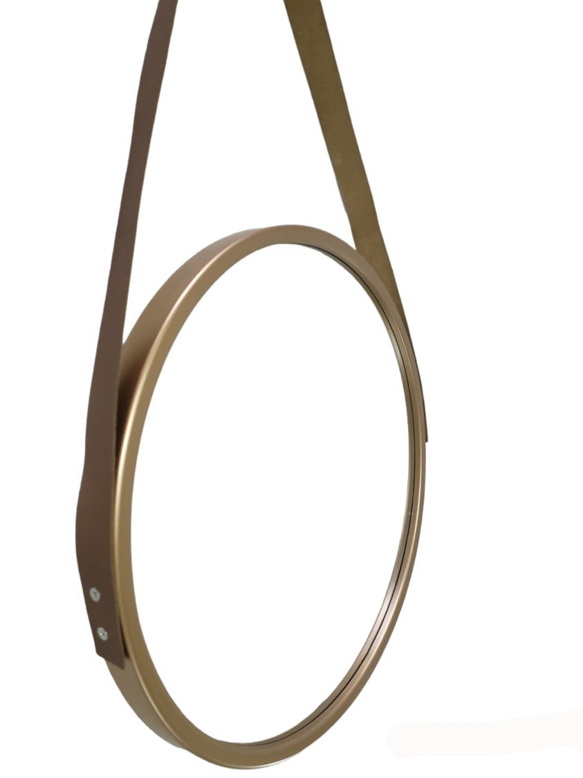 Espelho Redondo Alça de Couro Adnet Bronze 43cm - 5