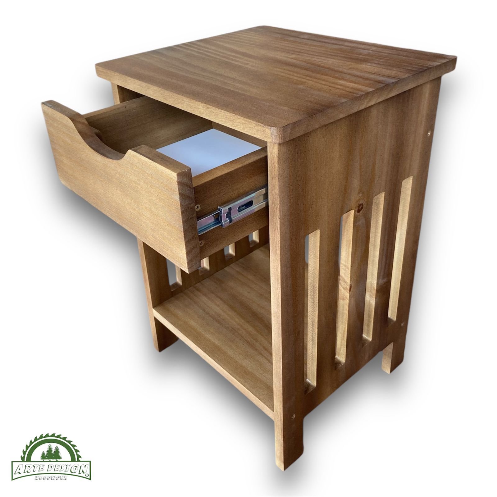 Mesa de Cabeceira com Gaveta Mesa de Cabeceira Quarto de Madeira Castanho Arte Design Wood - 5