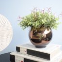 Ver imagem 2 de Kit com 2 Arranjos Flor Artificial Orquídea Tigre e Peperômia no Vaso de Vidro Bronze