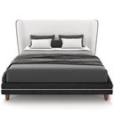 Ver imagem 2 de Cabeceira Casal Nilo 195cm com Cama Pés Madeira Suném P05 Couríssimo Preto Bouclê Cru - Lyam