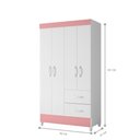 Ver imagem 3 de Guarda Roupa Solteiro Mística 4 Portas de Bater 2 Gavetas MDP Branco Rosa Albatroz Móveis