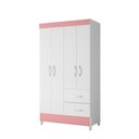 Ver imagem 2 de Guarda Roupa Solteiro Mística 4 Portas de Bater 2 Gavetas MDP Branco Rosa Albatroz Móveis