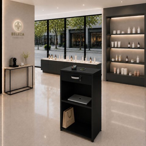Balcão Caixa 60x40cm para Atendimento e Recepção Comercial com Gaveta