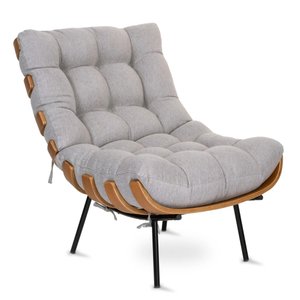 Poltrona Costela Decorativa Sala De Estar Linho Cinza